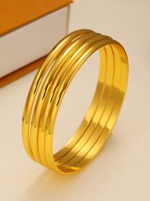 4pcs Luxurious 24K Gold Plated Twisted Bangle Bracelets For Women, Suitable For Gifting And Daily Wear, Perfect For Valentine's Day,Mom,Mother,Mother's Day,Gift