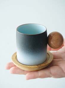 迷你渐变色陶瓷茶杯配木柄和杯垫套装，手工创意茶杯，北欧风格办公室咖啡杯礼盒 - 杯碟套裝 - 查看 12