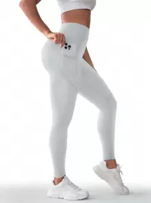 Summer Workout 1pc High Waist Solid Color Yoga Leggings With Pockets, Suitable For Hiking, Outdoor Sports, And Casual Wear