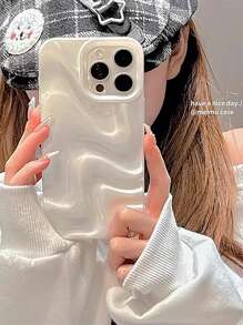 1pc Elegant Pearl White 3D Wavy Design Phone Case Compatible With IPhone 11, 13, 12, 14, 13 Pro Max, 14 Pro Max, 15, 15 Pro, 15 Pro Max, 16, 16 Pro, 16 Plus, 16 Pro Max, 17, 17 Pro, 17 Air, 17 Pro Max