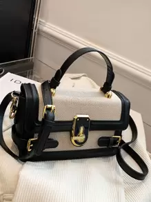 Spring New Lightweight Minimalist Fashion Small Square Handbag, PU Material, For Women - Black - View 1