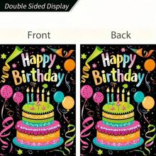 1 pieza Bandera de jardín "Feliz Cumpleaños" - Diseño de doble cara, material de poliéster, 12x18 pulgadas, adecuada para celebraciones de cumpleaños al aire libre, decoración de césped en todas las estaciones, decoración de fiestas en el patio, eventos y vacaciones, sin necesidad de electricidad, asta de bandera no incluida