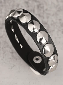 Punk Spiked Studded Bracelets Punk Leather Rivets Bracelet Cuff For Men Women Punk Rock Studded Bracelet Set, Black Leather Rivet Punk Bracelet Cuff Wrap Bangle Snap Button Metal Wristband & Gifts - Black - View 15