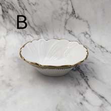 1个白色和金色陶瓷调味碗，手工绘制金色线条，可盛放手工蘸酱、莎莎酱、酱油、沙拉酱、小吃碗 - 彩色 - 查看 3