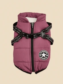 2-Leash Small Dog Jacket Vest, Cotton Padded Winter Warm Clothes For Small Dogs - Purple - View 4