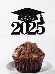 12 piezas Toppers para pastel con gorra de graduación del 2025, decoraciones para cupcakes para felicitar a los graduados de 2025 - modelo GRAD - Ver 6