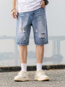 Fashionable Straight Leg Mid-Calf Denim Shorts For Teen Boys