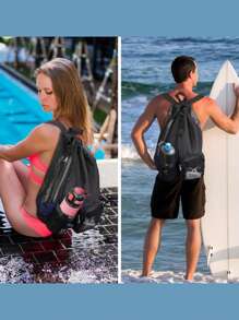 Swimming Bag, Mesh Drawstring Backpack With Wet Pocket, Beach Bag, Gym Workout Gear Bag, Sports Storage Tote, Handbag & Shoulder Bag