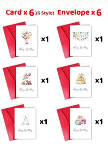 2pcs/12pcs Colorful Birthday Cake Design Greeting Cards With Envelopes - Six Bright Colourful Fun Birthday Cards - Perfect For Birthdays, Thank-You Cards & Special Occasions