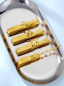 男士个性化闪亮名字领带夹，定制磨砂名字领带夹不锈钢金色西装衬衫领带装饰新郎婚礼珠宝，父亲节礼物送给父亲，精美礼物送给男朋友出席重要场合，感恩节礼物 - 金色 - 查看 2