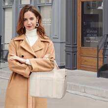 Large Capacity Multi Pocket Shoulder Bag With Compartment, Versatile Handbag With Handles, Black