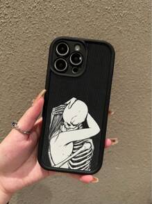 Skeleton1pc Illustration Skull Hugging Design Dark Style Phone Case Compatible With IPhone 11, 12, 13, 14, 11 Pro Max, 12 Pro Max, 13 Pro Max, 14 Pro Max, XR, 15, 15 Pro, 15 Pro Max, 16, 16 Pro, 16 Pro Max, Galaxy, Redmi, Oppo, Vivo, OnePlus, Honor