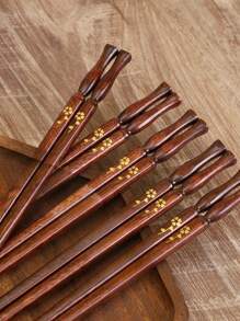 Natural Wooden Flower Pattern Chopsticks, Anti-Mold, Anti-Slip, Easy To Clean Wooden Crafted Chopsticks For Home Use,School Supplies