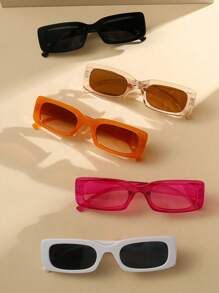 5 Pairs Vintage Rectangular Fashion Classic Decorative Glasses, Cute Retro Style, Suitable For Street, Travel, Fishing, Sports, Festival Outfits, Beach, Driving, Vacation, Outdoor Activities, Parties