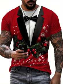 Maglietta da uomo con stampa 3D - Girocollo casual in tessuto elastico, lavabile in lavatrice - Perfetta per Natale, Capodanno e Ognissanti - Versione da uomo - Idea regalo ideale per il fidanzato o l'amico