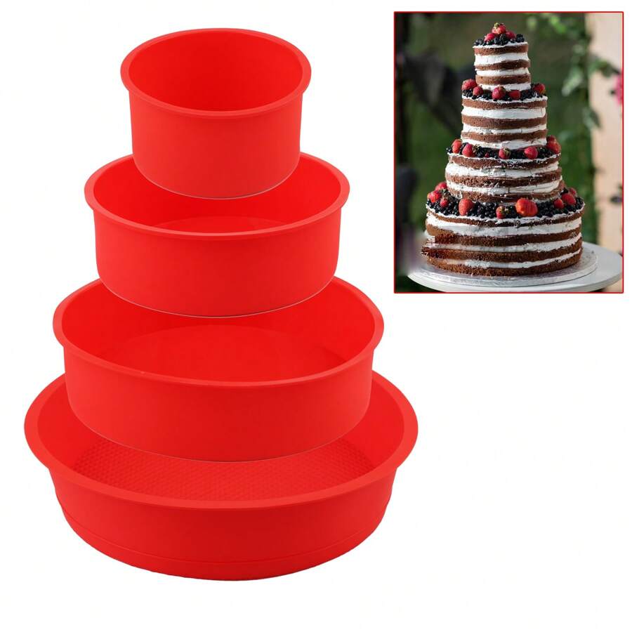 1 khuôn bánh silicon, khuôn bánh 4-10", khay nướng, phụ kiện lò nướng, dụng cụ nướng, đồ dùng nhà bếp, phụ kiện nhà bếp - Đỏ - Xem 1