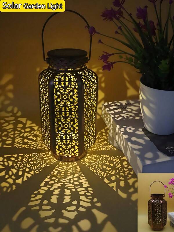 1 Stück Solarbeleuchteter Retro Eisen Vase Laterne, europäischer Hof Außen Cut Out Atmosphäre Licht Deko, geeignet für Garten Landschaft Beleuchtung, dekorative Tischlampe