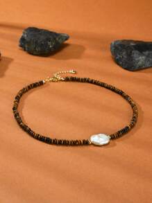 1 st. 18K vergulde natuurlijke parel en tijgeroog choker ketting voor vrouwen