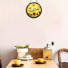 Welcome Wreath Logo, Bee And Sunflower Logo, Rural Art, Circular Wooden Logo, Wreath Center, Wreath Logo, Wreath Decoration, Door Decoration, Wall Decoration, Home Decoration, Room Decoration, Farmhouse Decoration, Porch Decoration