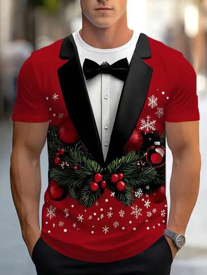 3D Printed Men's T-Shirt - Casual Round Neck Tee With Stretch Fabric, Machine Washable - Perfect For Christmas, New Year & Halloween - For Men - Ideal Gift For Boyfriend Or Friend