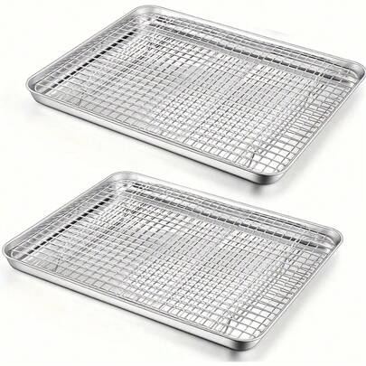 Stainless Steel Baking Tray With Cooling Rack Set, Anti-Rust Baking Pan, Thickened Edges, Suitable For Cooking And Baking Gifts, Christmas Gifts