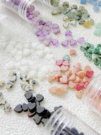 24pcs/60pcs Random Mix 6mm Mini Heart Shaped Natural StoneTiny Loose Beads, Natural Spot Stone, Natural Tree Pattern Stone, Natural Red Pattern, Natural Shou Shan Natural Crystal DIY Beads, Make Handmade Energy Birthstones Bracelets, Necklaces, Earrings, Jewelry Materials For Girls/Ladies