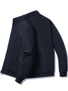 Chaqueta informal de manga larga con cremallera de unicolor para hombre