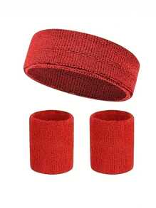 3-Piece Solid Color Polyester Sports Wristband And Headband - Breathable All Season Polyester Knit, 2pcs Wrist Guard, 1pc Headband Sweat Band, Sweat Proof Portable, Suitable For Basketball, Badminton, Tennis, Baseball, Hiking Sports Accessories, Unisex