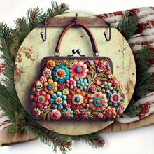 8 英寸 X 8 英寸圆形铁艺墙面艺术印有彩色花卉图案 - 适用于厨房、卧室、酒吧和餐厅装饰的铁艺标志 - 独特易挂的节日礼物创意