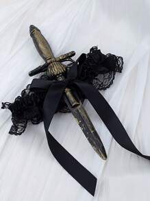 2pcs Black Sexy Lace Big Bow Leg Warmer + Plastic , Cosplay Sexy Leg Warmers Applicable For Various Roleplay Parties, Cocktail Parties, Nightclubs, Couple Games