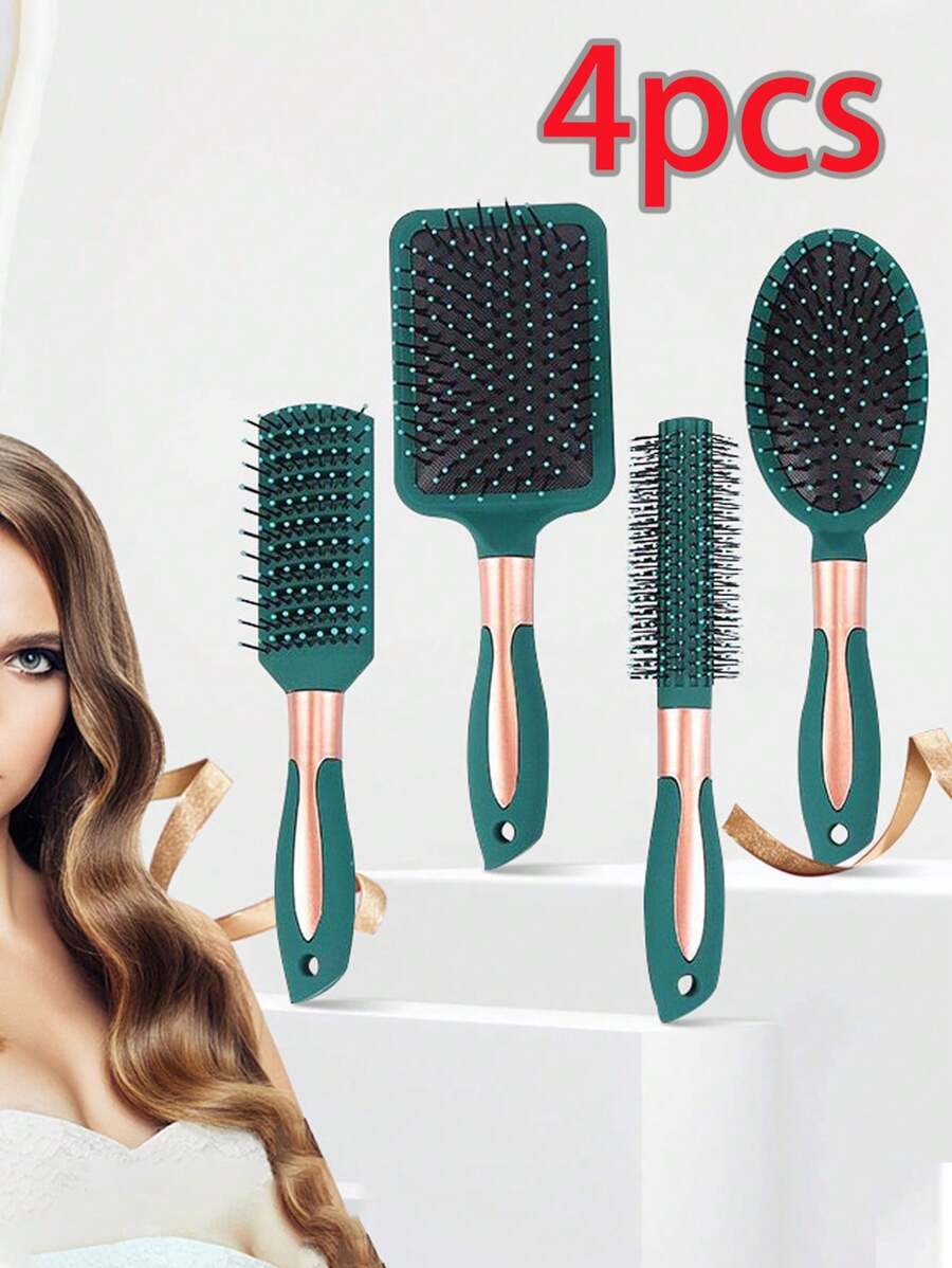 4/1 Set Multi-Functional Hair Brush Set, Includes Air Cushion Brush, Curling Brush, Tail Comb, Shampoo Brush, Massage Brush, Suitable For Blow Drying, Straightening, Anti-Static Massage Hair Styling Tools For Thick, Curly, Fine, Long, Short Hair, Practical For Home, Travel, Outdoor, Office Hair Care & Massage Brush Set