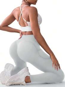 Summer Workout 1pc High Waist Solid Color Yoga Leggings With Pockets, Suitable For Hiking, Outdoor Sports, And Casual Wear