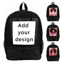 Customizable 16-Inch Laptop Backpack, Printed Design Options For Couples, Polyester, Easy To Wipe, Zipper Closure, Adjustable Shoulder Straps, Tablet Compartment - Ideal For Students