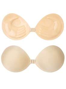 1pc Reusable Thick Bust Enhancing Adhesive Bra, Lift & Cleavage Boost Backless, Strapless Invisible Bra For Women - Apricot - View 8