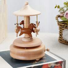 手工木制旋转木马音乐盒 - 经典风格，配有可爱的雕马、优美的音乐、无需电池、生日礼物、家居装饰、装饰品、创意礼品盒 - 彩色 - 查看 2