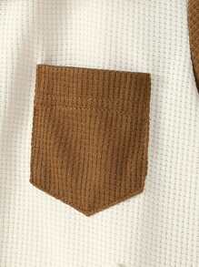 Toddler Boys'' Minimalist Solid Color Patchwork Waffle Texture Short Sleeve Shirt + Casual Waffle Texture Solid Color Shorts, Spring/Summer