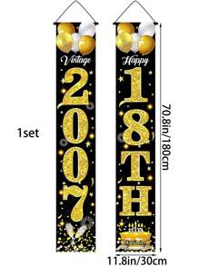 1 Set Black & Gold Glitter Birthday Porch Banner - 70.8 X 11.8 Inches, Multiple Age Ranges (16/18/20-80 Years Old) Porch Sign, For Birthday Party Decor, Outdoor Porch Backdrop, And Gifts