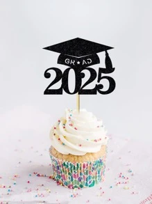 12 piezas Toppers para pastel con gorra de graduación del 2025, decoraciones para cupcakes para felicitar a los graduados de 2025 - modelo GRAD - Ver 5