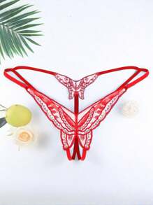 Sexy Lingerie Large Size Sexy Embroidered Open Crotch Thong Women's Underwear Sexy Transparent Non Slip T Pants