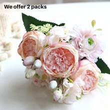 1 件/3 件人造玫瑰绣球牡丹混合花束，DIY 花环材料，婚礼装饰，生日派对，家居花瓶，户外花园装饰，圣诞礼物 - 淺粉色 - 查看 5