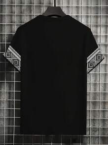 Men's Casual Fashion 3D Printed Short Sleeve T-Shirt, Traditional Clothing Pattern Print, Suitable For Summer Daily Wear And Outdoor Street Style - Black - View 2