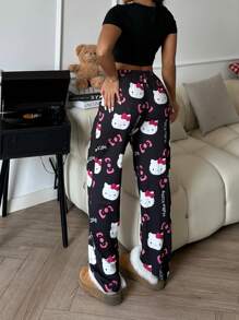 مجموعة بيجامة ملابس علوية كم قصير مطبوع عليه كيتي + سروال إيلاستيك الخصر 2 قطعة - مشاهدة 5