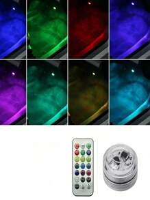 Kfz LED Atmosphärenbeleuchtung Fußraumbeleuchtung Innenraum kabellose Fernbedienung Dekorationsleuchten kabellose farbige Beleuchtung, RGB Mini kabellose selbstklebende LED Innenraum Ambiente Licht Fernbedienung Dekoration Auto Dach Fuß Atmosphäre RGB Unterwasser Aquarium Lampe farbig für Kfz, Raum, Pool (Fernbedienungsstil ist zufällig)