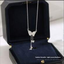 1pc Butterfly Zirconia Necklace, Minimalist & Versatile - Silver - View 5