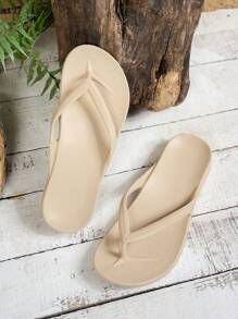 Women's Solid Color Flip Flops, Lightweight Open Toe Casual Flat Sandals, Soft Sole Indoor/Outdoor Slippers, Suitable For Beach And Pool Wear