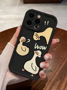 1pc Minimalist Sloth Print Shockproof Protective Phone Case, Thick Anti-Fall Design, Fashionable Unisex Choice, Compatible With Apple/Infinix/Vivo/OPPO - Black - View 3
