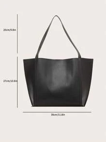 Minimalist Shoulder Tote Bag With Inner Pouch Black Vintage Tote Bag Large Capacity Solid Color Shoulder Bag With Insert Fouch,School Bag,Large Capacity,Portable,Classic Casual,BusinessCasual,For Teen Girls Women College Students,White-Collar Workes,Perfect For Work,Back To School,Middle School,Hiah School.College,Vacation