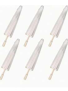 6pcs/1pc White Paper Umbrella - Wooden Handle, No Power Or Feathers Required, Perfect For Weddings, Photo Shoots, Makeup, Parties, Beach Decorations.