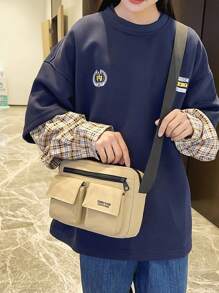 Couples Shoulder Bag, Multi-Pocket Shoulder Bag, Men's Shoulder Bag, Casual Sling Bag, Nylon, Square Bag College Bag Sling Bag