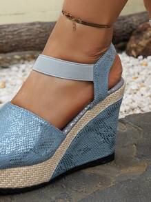 Damen Sommer Schlangendruck Keilabsatz Offene Zehe Lässig Mode Strand Sandalen mit dicker Sohle und gekreuzten Riemen, leichte und bequeme Plateauslipper aus Kunstleder, Sommer Essenzial, Urlaubsreise Schuhe